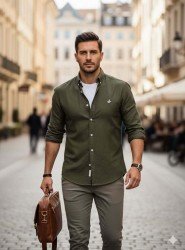 8817- BYMN Comfort Fit Yeşil  Oxford Gömlek