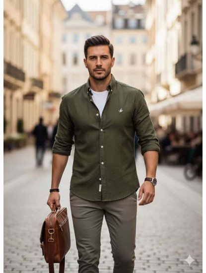 8817- BYMN Comfort Fit Yeşil  Oxford Gömlek