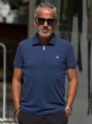 8822- BYMN Lacivert  Yarım Fermuarlı Pike Kumaş Polo Yaka T-shirt