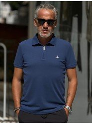 8822- BYMN Lacivert  Yarım Fermuarlı Pike Kumaş Polo Yaka T-shirt