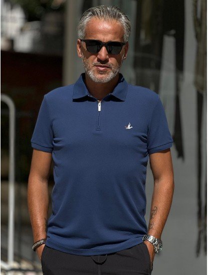 8822- BYMN Lacivert  Yarım Fermuarlı Pike Kumaş Polo Yaka T-shirt