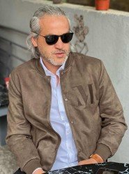 8824- ZAGO Yeşil Suet Mevsimlik Çıtçıtlı  Slim Fit Mont