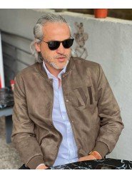 8824- ZAGO Yeşil Suet Mevsimlik Çıtçıtlı  Slim Fit Mont