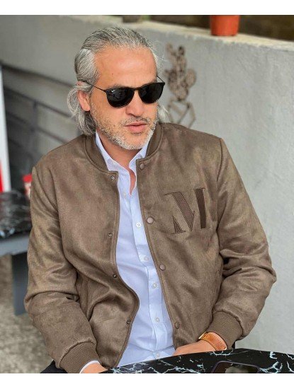8824- ZAGO Yeşil Suet Mevsimlik Çıtçıtlı  Slim Fit Mont