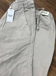 8828-BYMN VİZON TONA TON LOGO KETEN PANTOLON