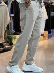 8828-BYMN VİZON TONA TON LOGO KETEN PANTOLON