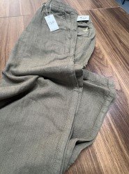 8829-BYMN HAKİ YEŞİL TONA TON LOGO KETEN PANTOLON
