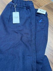 8831-BYMN LACİVERT TONA TON LOGO KETEN PANTOLON