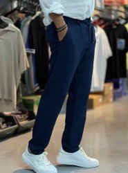 8831-BYMN LACİVERT TONA TON LOGO KETEN PANTOLON
