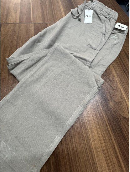 8833-BEYMEN AÇIK YEŞİL TONA TON LOGO KETEN PANTOLON
