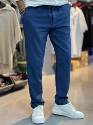 8834-BYMN İNDİGO TONA TON LOGO KETEN PANTOLON