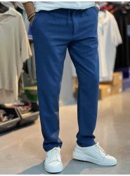 8834-BYMN İNDİGO TONA TON LOGO KETEN PANTOLON