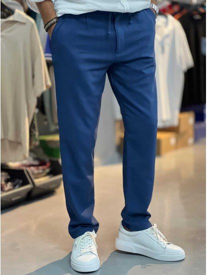 8834-BYMN İNDİGO TONA TON LOGO KETEN PANTOLON