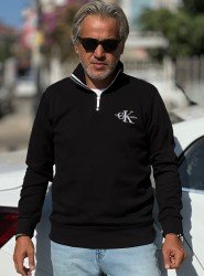 8840-CK Siyah Yarım Fermuarlı Calvin Klein Nakış Logolu Pike Kumaş Sweath