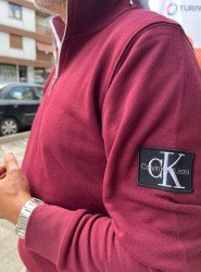 8846-CK Bordo Yarım Fermuarlı Sol Kol Nakış Logolu  Sweath