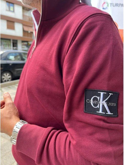 8846-CK Bordo Yarım Fermuarlı Sol Kol Nakış Logolu  Sweath