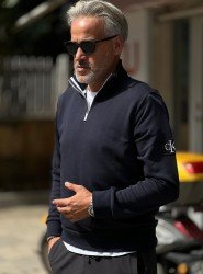 8847-CK Lacivert Yarım Fermuarlı Sol Kol Nakış Logolu  Sweath