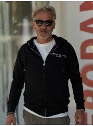 8858-TMY Siyah Tam Fermuarlı Kapşonlu Sol Önde Nakış Logo Sweath