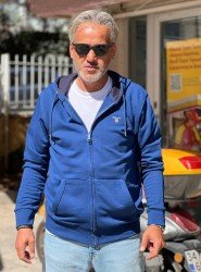 8869-GNT İndigo Minik Nakışlı  Sweat Fermuarlı Kapşonlu