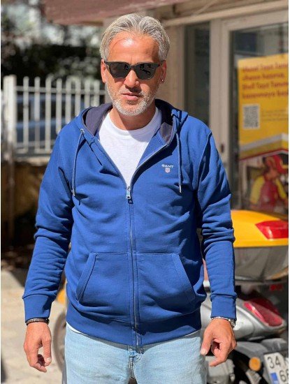 8869-GNT İndigo Minik Nakışlı  Sweat Fermuarlı Kapşonlu