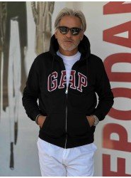 8870- Gap Siyah Tam Fermuarlı Kapşonlu Aplike Logo Sweath 
