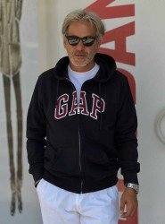 8871- Gap Lacivert Tam Fermuarlı Kapşonlu Aplike Logo Sweath 