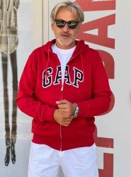 8872- Gap Kırmızı Tam Fermuarlı Kapşonlu Aplike Logo Sweath 
