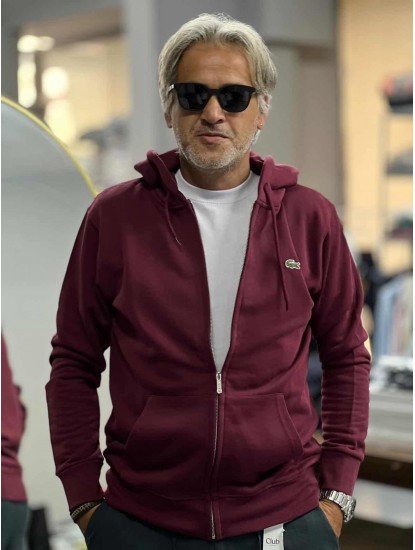 8874- LCST Bordo Tam Fermuarlı Kapşonlu Nakış Logolu Sweath