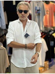 8884- Briva Beyaz Slim Fit Tensel Kumaş Gömlek