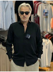 8885- Briva Siyah Slim Fit Tensel Kumaş Gömlek