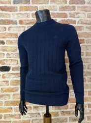 8891- BYMN Lacivert Bisiklet Yaka Slim Fit  Triko