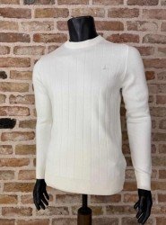 8893- BYMN Ekru Bisiklet Yaka Slim Fit  Triko
