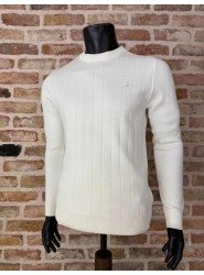 8893- BYMN Ekru Bisiklet Yaka Slim Fit  Triko