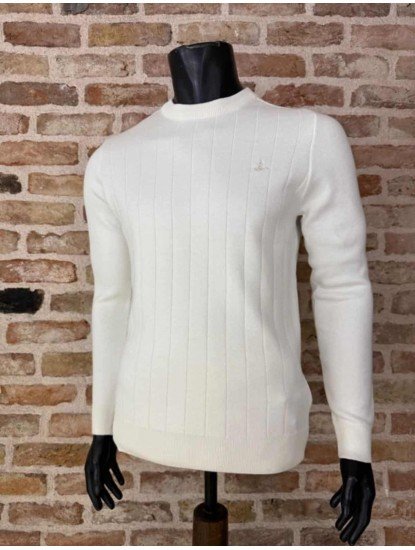 8893- BYMN Ekru Bisiklet Yaka Slim Fit  Triko