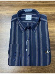 8899-BYMN Comfort Fit Lacivert Çizgili Pamuk Gömlek