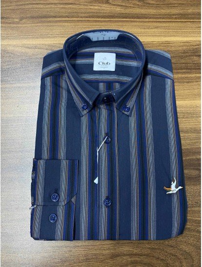 8899-BYMN Comfort Fit Lacivert Çizgili Pamuk Gömlek