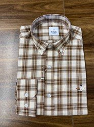 8900-BYMN Comfort Fit Krem-Kahverengi Kareli Pamuk Gömlek