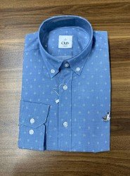 8901-BYMN Comfort Fit Mavi-Beyaz Desenli Pamuk Gömlek
