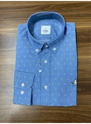8901-BYMN Comfort Fit Mavi-Beyaz Desenli Pamuk Gömlek