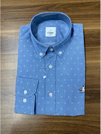 8901-BYMN Comfort Fit Mavi-Beyaz Desenli Pamuk Gömlek