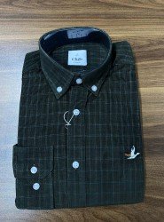 8907-BYMN Comfort Fit K.Yeşil Kareli Kadife Gömlek