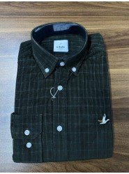 8907-BYMN Comfort Fit K.Yeşil Kareli Kadife Gömlek