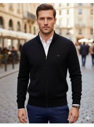 8910-LCST Siyah Tam Fermuarlı Slim Fit Triko Hırka