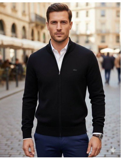 8910-LCST Siyah Tam Fermuarlı Slim Fit Triko Hırka