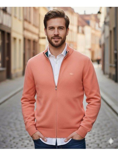 8911-LCST Yavru Ağzı Tam Fermuarlı Tona Ton Logolu Slim Fit Triko Hırka