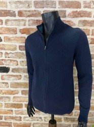 8912-LCST Lacivert Tam Fermuarlı Slim Fit Triko Hırka