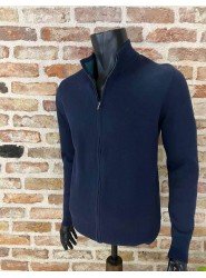 8912-LCST Lacivert Tam Fermuarlı Slim Fit Triko Hırka