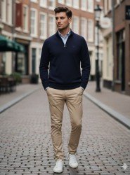 8913-LCST Lacivert Yarım Fermuarlı Dik Yaka Slim Fit Triko