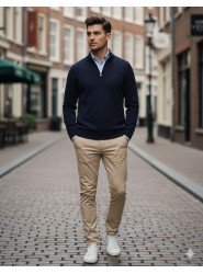 8913-LCST Lacivert Yarım Fermuarlı Dik Yaka Slim Fit Triko