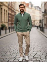 8914-LCS Yeşil Yarım Fermuarlı Dik Yaka Slim Fit Triko